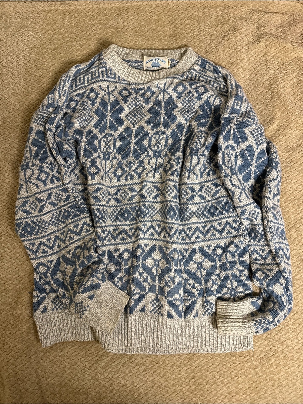 Vineyard Vines Blue & Cream Nordic Fair Isle Crewneck Sweater - Men